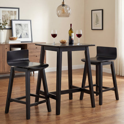 24.5 Inch Swivel Wooden Bar Stools Set of 4 with Rubber Wood Legs and Low Back
