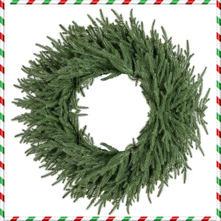 24 Inch Pre-lit Christmas Wreath with 108 Branch Tips and 35 Warm White LED Lights for Wall Window