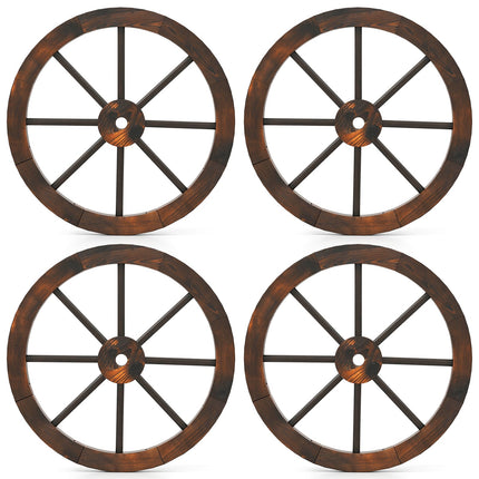 24 Inch Set of 4 Decorative Wooden Wagon Wheel Carbonized Solid Fir Wood