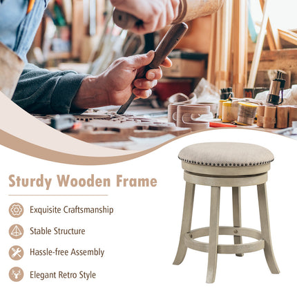 24/26 Inches Swivel Bar Stools Set of 2 wth Wooden Frame