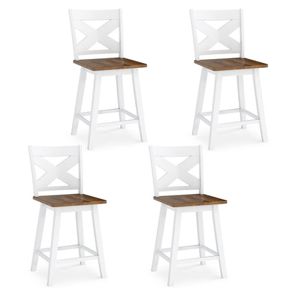 24" Rubberwood Swivel Barstools Set of 4 with Backrest and Large Seat