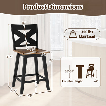 24" Rubberwood Swivel Barstools Set of 4 with Backrest and Large Seat