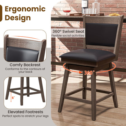 25/29 Inch Padded Bar Stools Set of 2 with Swivel Seat and Footrest