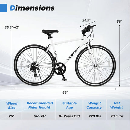 26 Inch Mountain Bike Adjustable with 6-Speed and All-terrain Rubber Wheels
