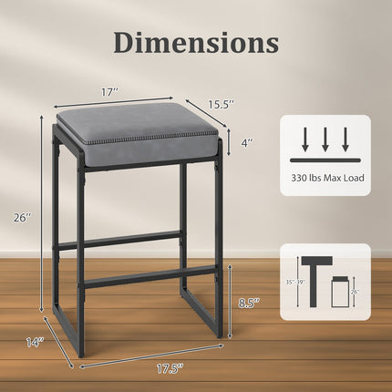 26 inch Bar Stools Set of 4 Counter Height Barstools with Faux Leather Upholstered Seat