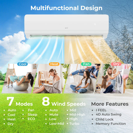 27000 BTU 3 Zone 19 SEER2 Mini Split AC with Heat Pump