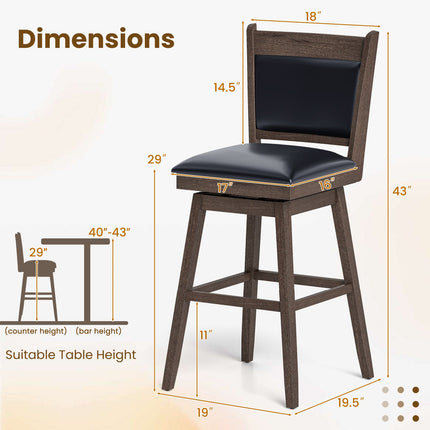 25/29 Inch Padded Bar Stools Set of 2 with Swivel Seat and Footrest