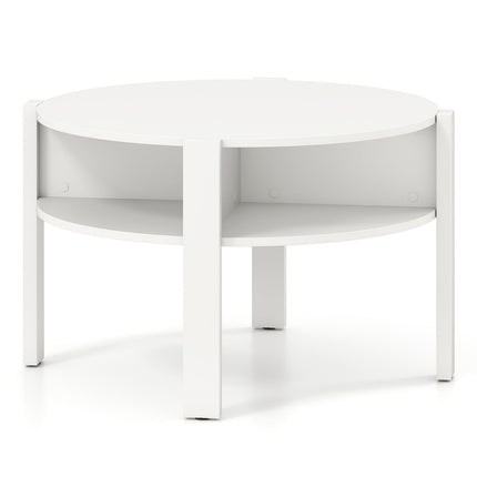 29.5 Inch Round Coffee Table with Storage Shelves for Small Space