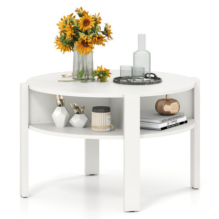 29.5 Inch Round Coffee Table with Storage Shelves for Small Space
