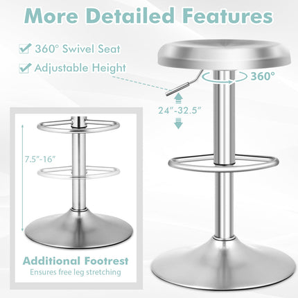 Modern Swivel Adjustable Height Bar Stool with Footrest for Pub Bistro Kitchen Dining