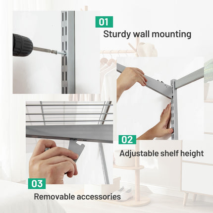 Custom Closet Organizer Kit 3 to 5 Feet Wall-Mounted Closet System with Hang Rod