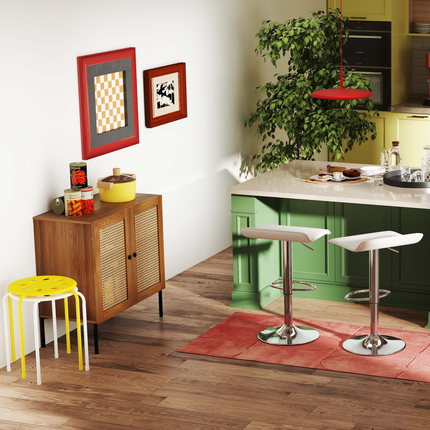 5-Piece Kitchen & Dining Bundle: Adjustable Bar Stools (Set of 2) + Stackable Stools (Set of 6) + Rattan Storage Sideboard