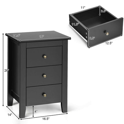 Set of 2 Nightstand End Beside Table Drawers