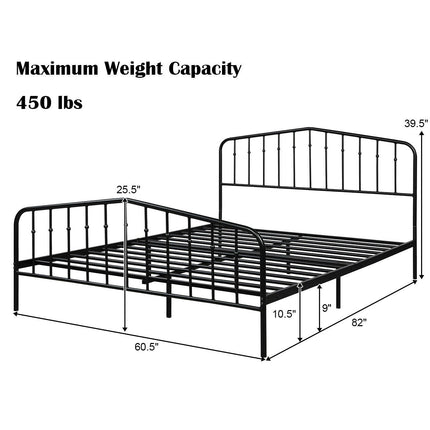Queen Size Metal Bed Frame Slat Platform