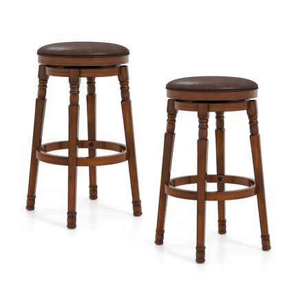 Set of 2 29-Inch Swivel Leather Padded Dining Bar Stools
