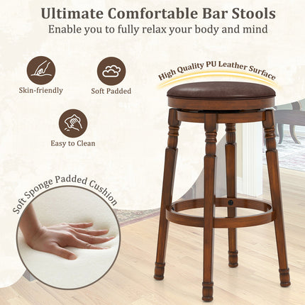 Set of 2 29-Inch Swivel Leather Padded Dining Bar Stools