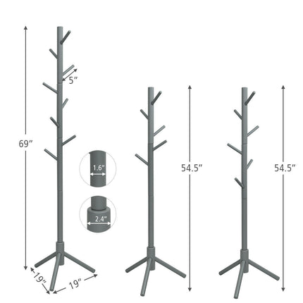 2 Heights Wooden Coat Rack with 8 Hooks