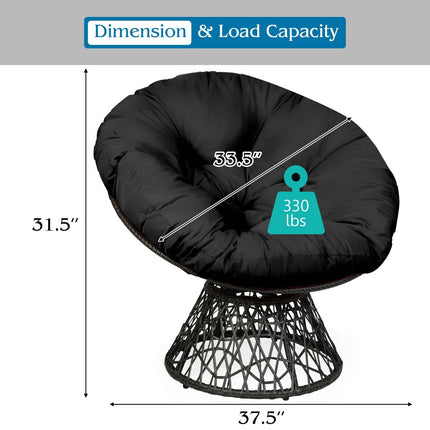 Rattan Papasan Chair Ergonomic 360-degree Swivel Soft Cushion Garden