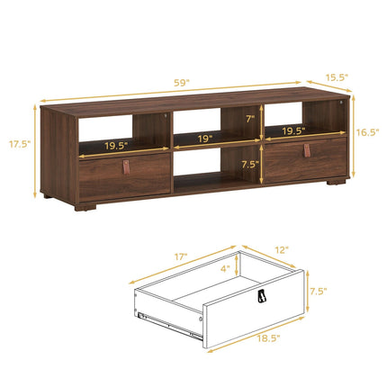 TV Stand Entertainment Media Center Console for TV's up to 60 Inch with Drawers Walnut
