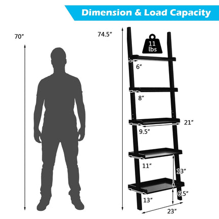 5-Tier Wall-leaning Ladder Shelf Display Rack for Plants and Books