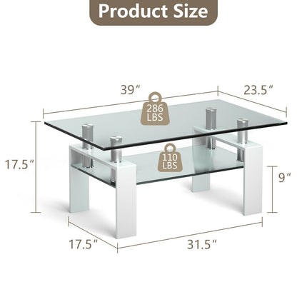 Rectangle Glass Coffee Table with Metal Legs for Living Room