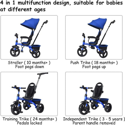 4-in-1 Kids Tricycle with Adjustable Push Handle