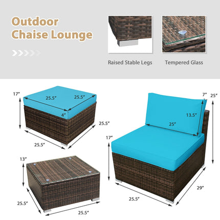 5 Pieces Patio Rattan Furniture Set with Cushioned Armless Sofa