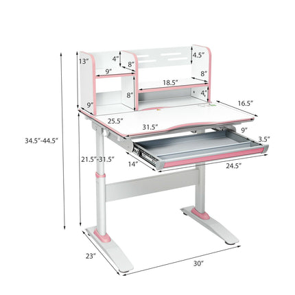 Kids Multifunctional Writing Desk with Tilt Desktop and Book Shelf