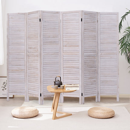6 Panels Classic Venetian Wooden Slat Room Screen-White