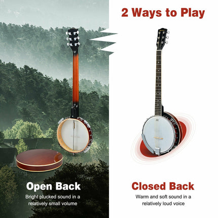 39 Inch Sonart Full Size 6 string 24 Bracket Professional Banjo Instrument with Open Back