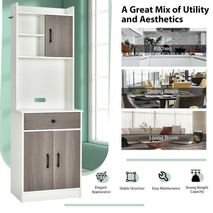 3-Door 71 Inch Kitchen Buffet Pantry Storage Cabinet with Hutch and Adjustable Shelf