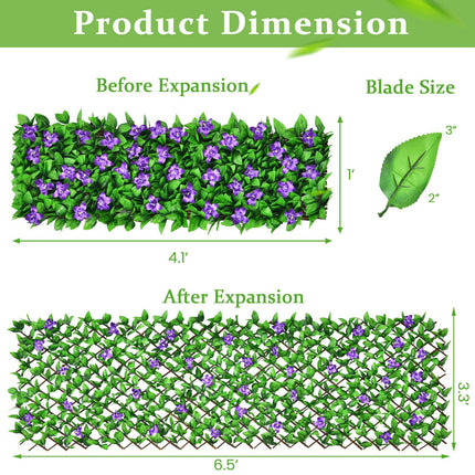 4 Pieces Expandable Faux Ivy Privacy Screen Fence Panel Pack with Flower