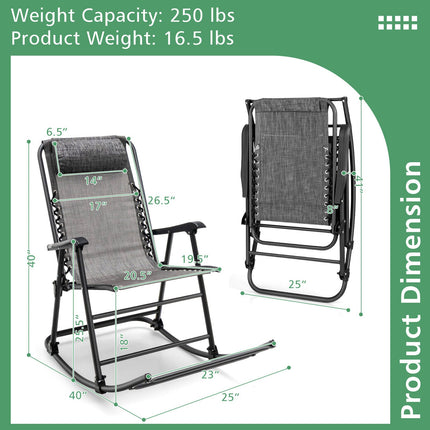 Outdoor Patio Camping Lightweight Folding Rocking Chair with Footrest