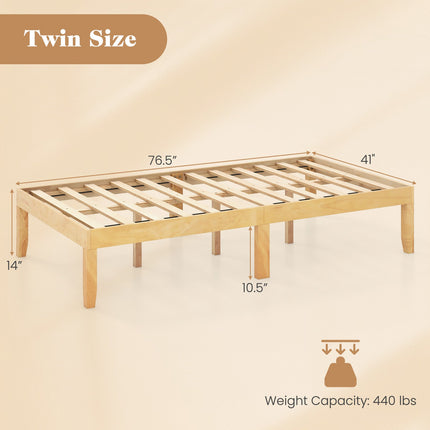 14 Inch Twin Wood Platform Bed Frame with Wooden Slats Support
