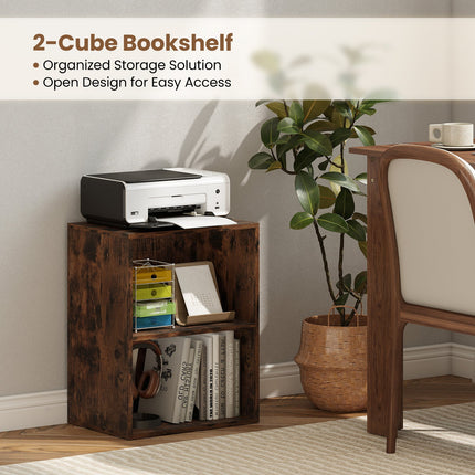 2-Cube Bookcase Set of 2 Floor Standing Open Bookshelf w/ 5-Position Adjustable Shelf
