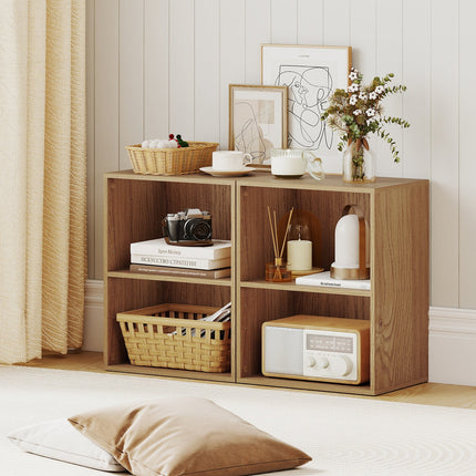 2-Cube Bookcase Set of 2 Floor Standing Open Bookshelf w/ 5-Position Adjustable Shelf