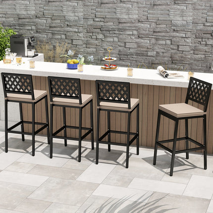 Set of 2 Patio Bar Chairs Counter Height with Detachable Cushion and Footrest-Argyle Pattern