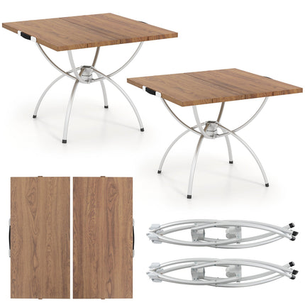 2 Pack Folding Camping Table with Wood-grain Tabletop for Hiking Party-Natural