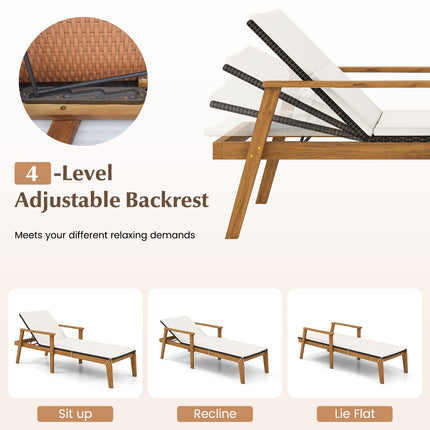 2 Piece Outdoor Chaise Lounge Chair Set Rattan Patio Chaise with Armrests