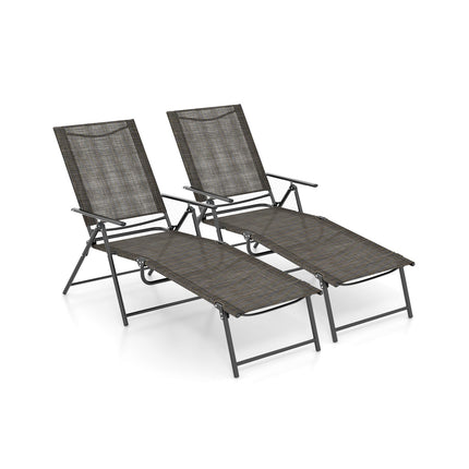 2 Piece Patio Folding Chaise Lounge Chairs Recliner with 6-Level Backrest