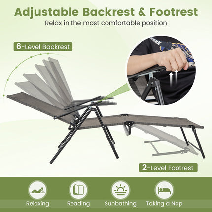 2 Piece Patio Folding Chaise Lounge Chairs Recliner with 6-Level Backrest