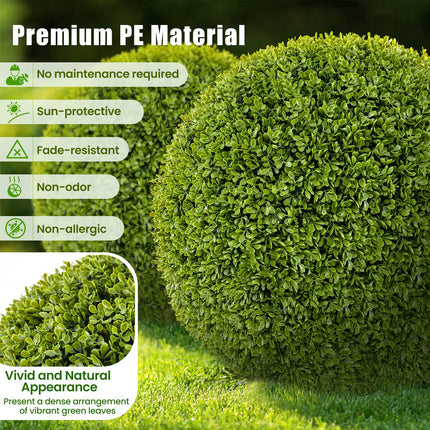 2 Pieces 20 Inches Artificial Sun-Protective Topiary Spheres for Patio Garden Front Door Balcony Backyard-M