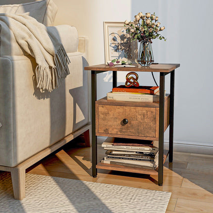 1/2 Pieces 3-Tier Nightstand with Charging Station and Drawer
