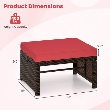 Multipurpose Outdoor 2 Pieces Patio PE Rattan Ottomans Footstool