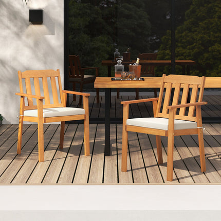 2 Pieces Patio Dining Chairs Outdoor Acacia Wood Chairs-White