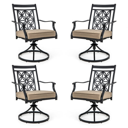 2 Pieces Patio Swivel Chairs with Blossom Pattern Backrest and Cushions-Black