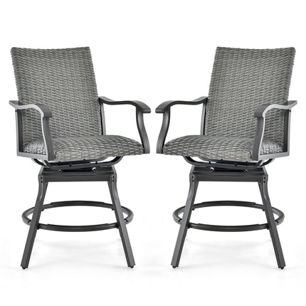 2 Pieces Patio Swivel Bar Chair Set with Quick Dry 4D Air Fiber Cushion
