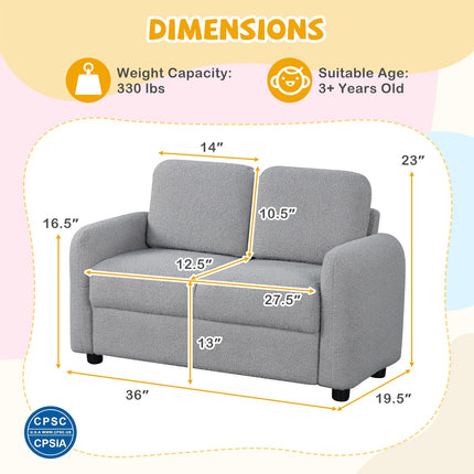 2-Seat Kids Sofa Toddler Sofa Couch with Soft Teddy Fleece Upholstery and Solid Wooden Frame