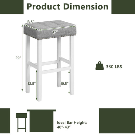2 Pieces Counter Height Bar Stools with Sponge Padded Cushion