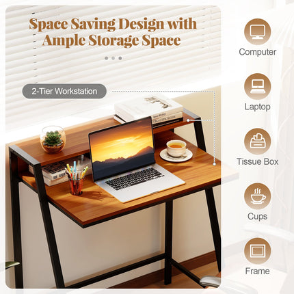 2 Tier Computer Desk PC Laptop Table Study Writing Home Office Workstation New